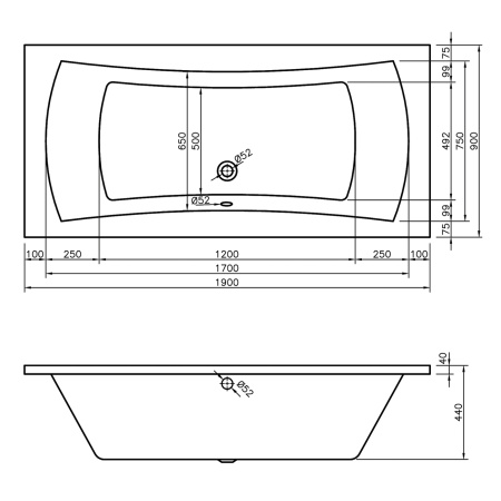 Акриловая ванна Lavinia Boho Evan 37110190, усиленный армированный корпус ванны, 190x90 см