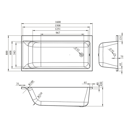 Комплект 2 в 1 Lavinia Boho Catani S1-3712170R, акриловая ванна 170x80 см (правый разворот), усиленный металлический каркас с монтажным набором
