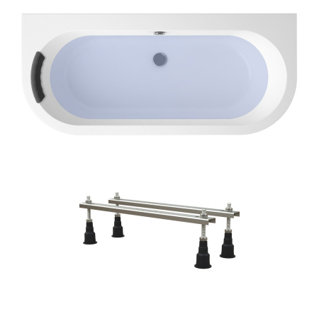 Комплект 3 в 1 Lavinia Boho Art S1-3708075P, акриловая ванна 170x75 см, усиленные металлические ножки с монтажным набором, мягкий силиконовый подголовник