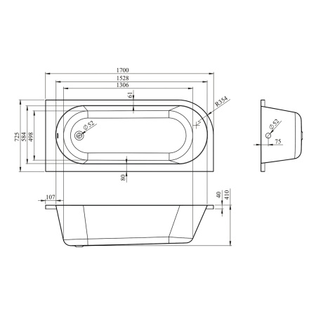 Комплект 5 в 1 Lavinia Boho Art II S4-371317PR, акриловая ванна 170x72,5 см (правый разворот), усиленные металлические ножки с монтажным набором, мягкий силиконовый подголовник, лицевой экран, хромотерапия
