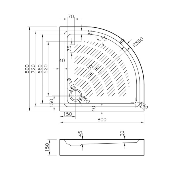 Акриловый душевой поддон Lavinia Boho Rock 37071800, полукруглый, 80 х 80 см
