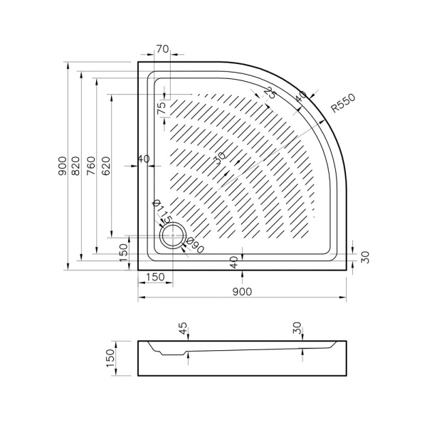 Акриловый душевой поддон Lavinia Boho Rock 37072900, полукруглый, 90 х 90 см
