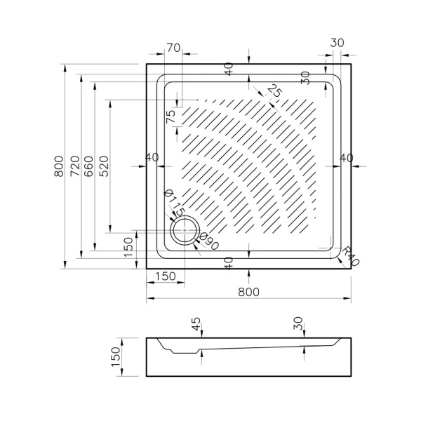 Акриловый душевой поддон Lavinia Boho Rock 37073800, квадратный 80 х 80 см