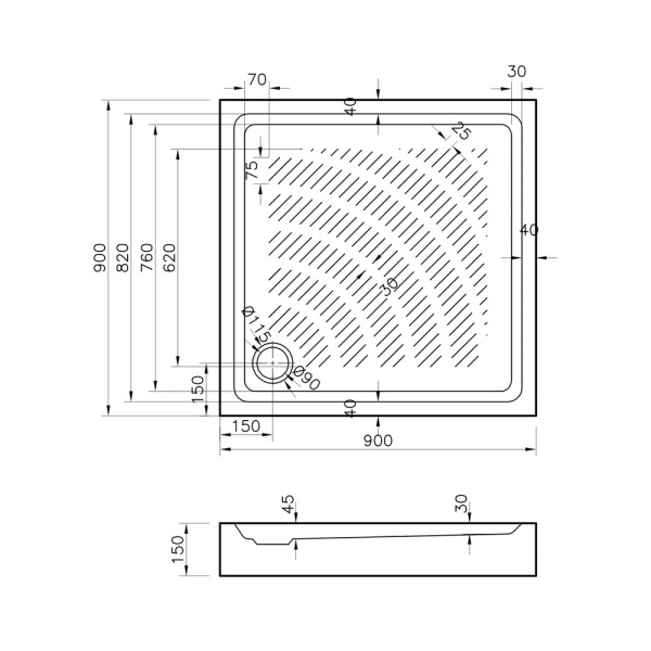Акриловый душевой поддон Lavinia Boho Rock 37074900, квадратный, 90 х 90 см