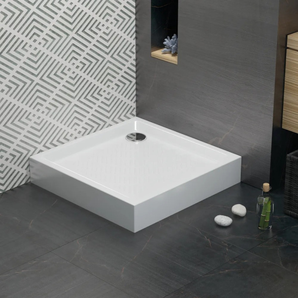 Комплект квадратного душевого поддона с сифоном Lavinia Boho Rock 3707380S, 80 х 80 см