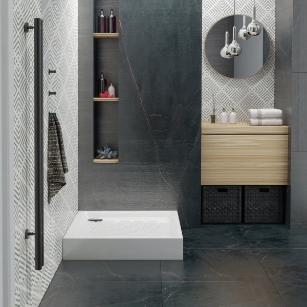 Комплект квадратного душевого поддона с сифоном Lavinia Boho Rock 3707490S, 90 х 90 см