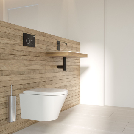 Комплект 6 в 1 Lavinia Boho Biore Rimless 77040106, премиум со стеклянной черной клавишей, инсталляцией и унитазом