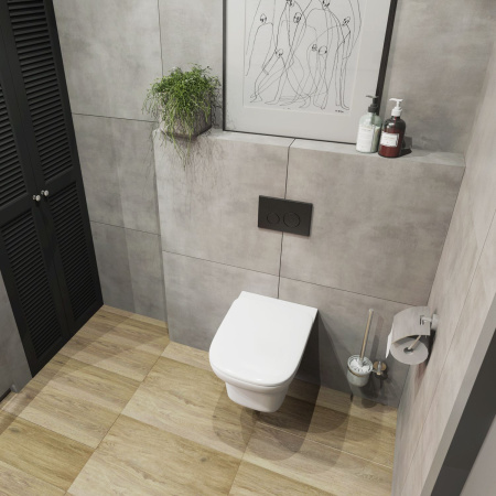 Комплект 6 в 1 Lavinia Boho Bristol Rimless 77050195, премиум с пластиковой серой клавишей, удлиненным крепежом, инсталляцией и унитазом