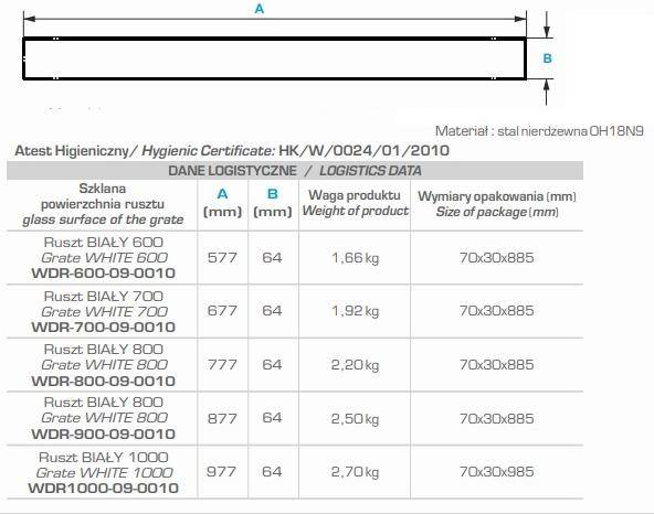 Дизайн-решетка Winkiel Vetro WDR-800-09-0010 Белый для дренажного канала