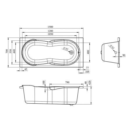 Комплект 3 в 1 Lavinia Boho Easter Pro S2-37060075, акриловая ванна 170x75 см, усиленный металлический каркас с монтажным набором, лицевой экран