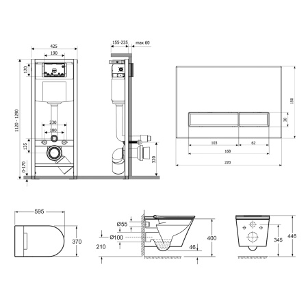 Умный комплект 7 в 1 Lavinia Boho Smart V-Clean 87561171, безободковый унитаз, электронная крышка-биде, пульт ДУ, инсталляция, крепление, клавиша смыва, шумоизоляция, диспенсер