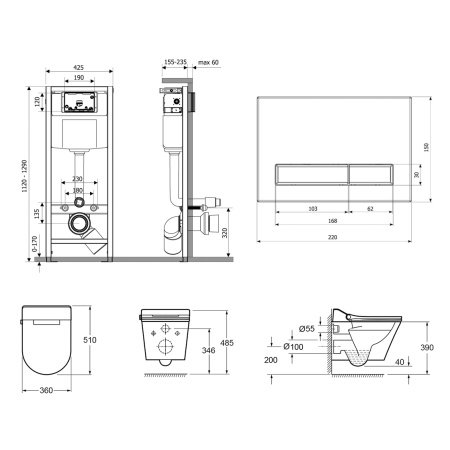 Умный комплект 7 в 1 Lavinia Boho Smart V-Clean 87561184, безободковый унитаз, электронная крышка-биде, пульт ДУ, инсталляция, крепление, клавиша смыва, шумоизоляция, диспенсер