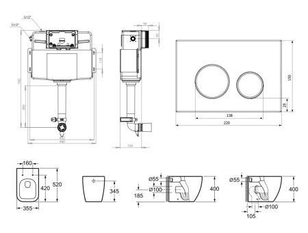 Комплект 4 в 1 Lavinia Boho One 77060221, приставной унитаз, сиденье микролифт, бачок скрытого монтажа, крепление, клавиша смыва