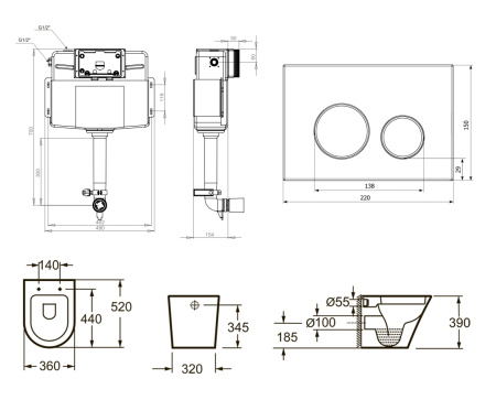 Комплект 4 в 1 Lavinia Boho Biore 77060234, приставной унитаз, сиденье микролифт, бачок скрытого монтажа, крепление, клавиша смыва