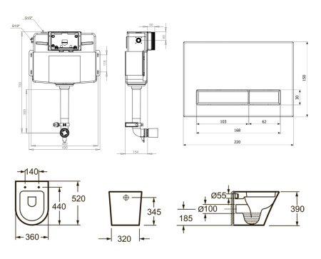 Комплект 4 в 1 Lavinia Boho Biore 77060237, приставной унитаз, сиденье микролифт, бачок скрытого монтажа, крепление, клавиша смыва