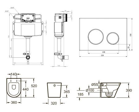 Комплект 4 в 1 Lavinia Boho Biore 77060239, приставной унитаз, сиденье микролифт, бачок скрытого монтажа, крепление, клавиша смыва