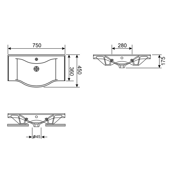 Набор 2 в 1 Wellsee Bisou 151206001, подвесные/мебельные раковины 2 шт, 75 см