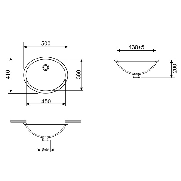 Набор 2 в 1 Wellsee Petrichor 151702001, встраиваемые снизу раковины 2 шт, 50 см