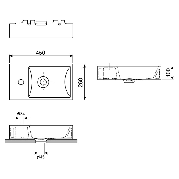 Подвесная/накладная раковина Wellsee WC Area 151804000 45 см