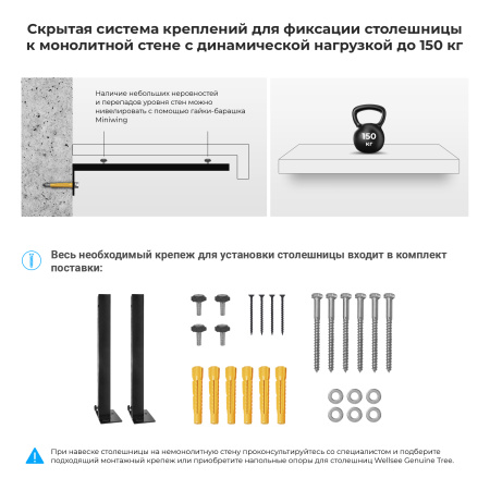 Набор 2 в 1 Wellsee Genuine Tree 162006001, столешница под раковину (100 х 50 см), опора для столешницы, структурный антрацит