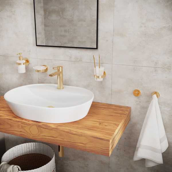 Дозатор для жидкого мыла с держателем Wellsee Finishing Touch 182513000, золото