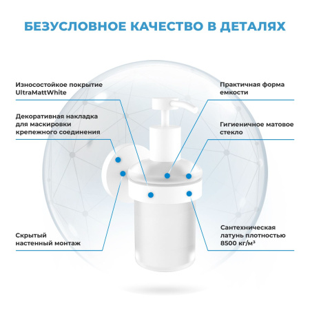 Набор аксессуаров для ванной комнаты 5 в 1 Wellsee Finishing Touch 182515002: дозатор для жидкого мыла, мыльница, крючок 2 шт, стакан для зубных щеток и пасты (белый матовый)