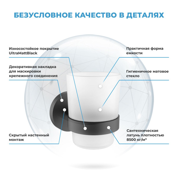 Стакан для зубных щеток с держателем Wellsee Finishing Touch 182507000, черный