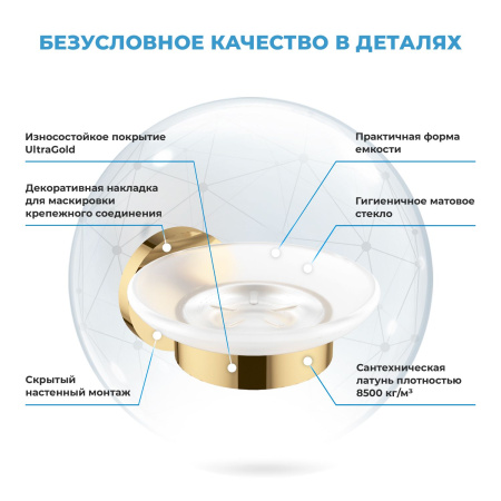 Стеклянная мыльница Wellsee Finishing Touch 182503000, золото