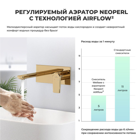 Встраиваемый смеситель для раковины Wellsee ICON! for life 182313001 (с внутренней частью), золотой