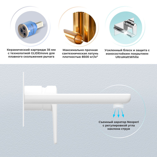 Встраиваемый смеситель для раковины Wellsee ICON! for life 182315001 (с внутренней частью), белый