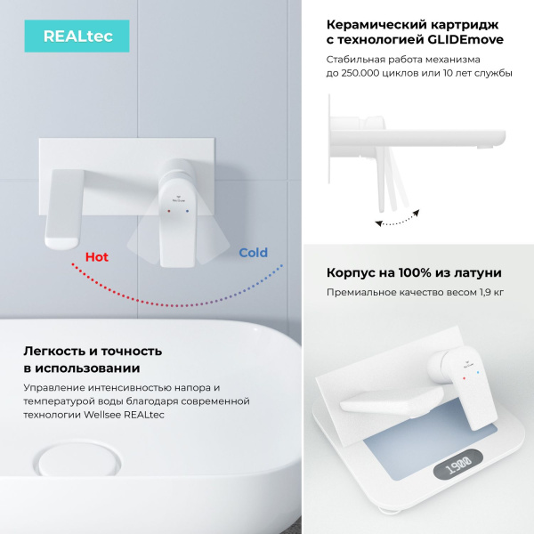 Встраиваемый смеситель для раковины Wellsee ICON! for life 182315001 (с внутренней частью), белый
