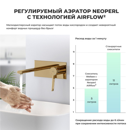 Встраиваемый смеситель для раковины Wellsee ONCE! and forever 182413001 (с внутренней частью), золотой