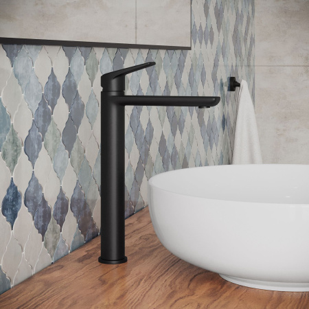 Высокий смеситель для раковины на столешницу Wellsee ICON! for life 182307000, черный