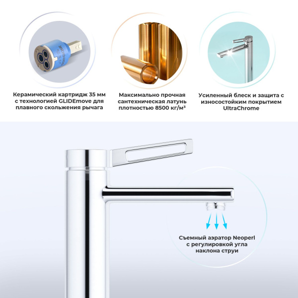 Высокий смеситель для раковины на столешницу Wellsee ONCE! and forever 182406000