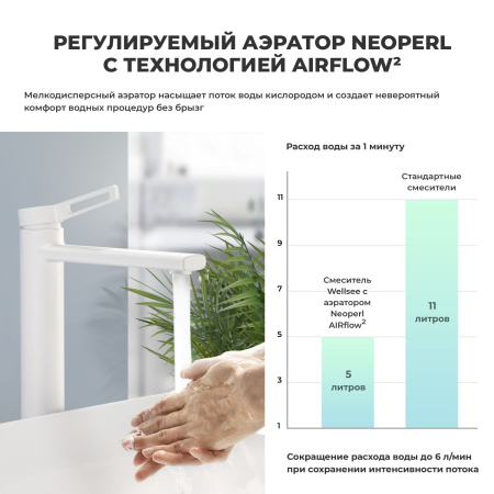 Высокий смеситель для раковины на столешницу Wellsee ONCE! and forever 182410000, белый