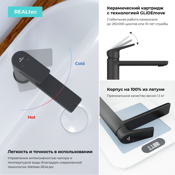 Смеситель для раковины Wellsee ICON! for life 182302000, черный