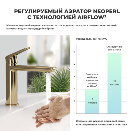 Смеситель для раковины Wellsee ICON! for life 182303000, золотой