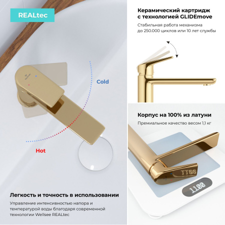 Смеситель для раковины Wellsee ICON! for life 182303000, золотой