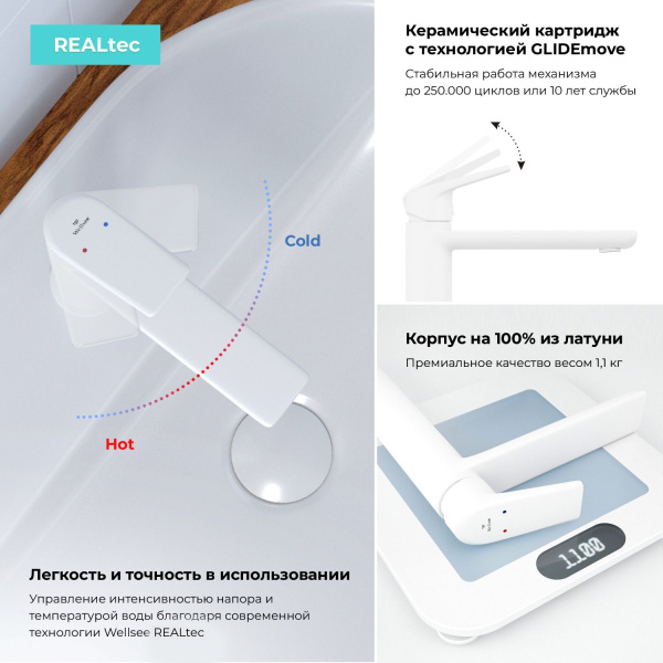 Смеситель для раковины Wellsee ICON! for life 182305000, белый