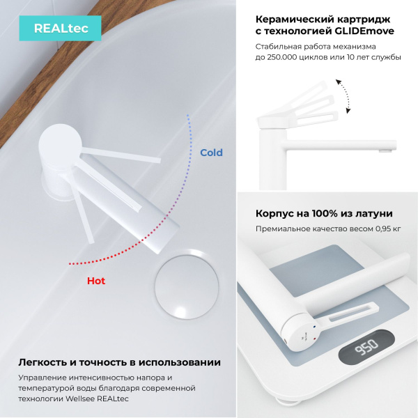 Смеситель для раковины Wellsee ONCE! and forever 182405000, белый