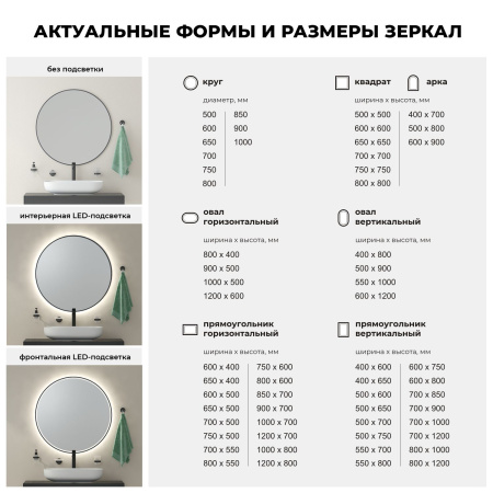 Влагостойкое зеркало с подсветкой для ванной комнаты Wellsee 7 Rays' Spectrum 172200450, 80 х 80 см