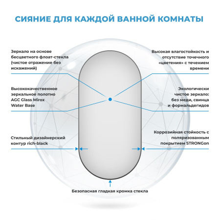 Влагостойкое овальное зеркало Wellsee 7 Rays' Spectrum 172201480, 60 х 120 см