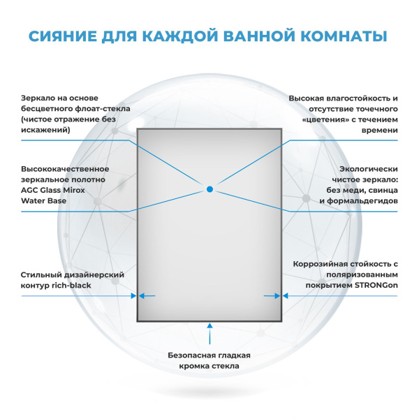 Влагостойкое прямоугольное  зеркало Wellsee 7 Rays' Spectrum 172200620, 60 х 75 см