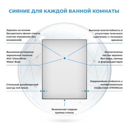 Влагостойкое прямоугольное зеркало Wellsee 7 Rays' Spectrum 172200720, 70 х 120 см