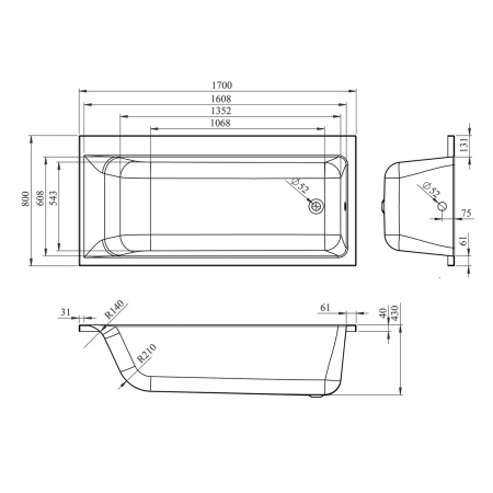 Акриловая ванна Lavinia Boho Catani 3712170R, усиленный армированный корпус ванны, 170x80 см (правый разворот)