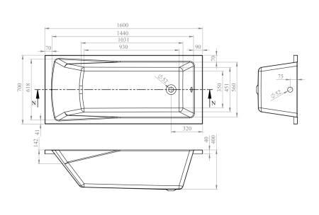 Акриловая ванна Lavinia Boho One 37010060, усиленный армированный корпус ванны, 160x70 см