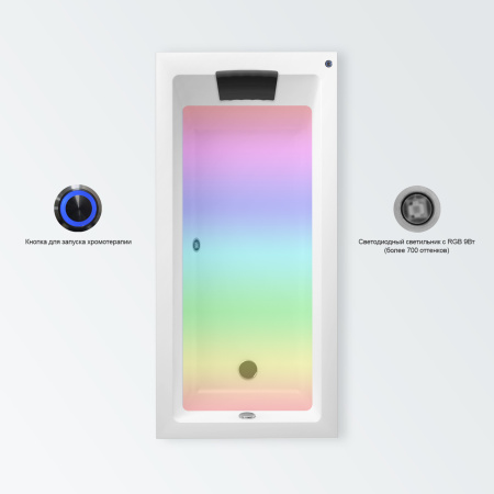 Комплект 5 в 1 Lavinia Boho Element S4-3709008P, акриловая ванна 170x80 см, усиленный металлический каркас с монтажным набором, мягкий силиконовый подголовник, лицевой экран, хромотерапия