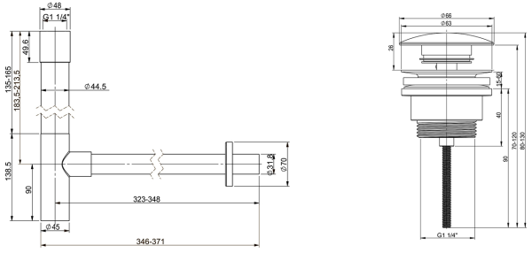Набор 2 в 1 Vimarr Drainage 5180061003, сифон для раковины, донный клапан универсальный, хром Набор 2 в 1 Vimarr Drainage 5180061003, сифон для раковины, донный клапан универсальный, хром
