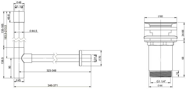 Набор 2 в 1 Vimarr Drainage 5180061004, сифон, выпуск для раковины, хром Набор 2 в 1 Vimarr Drainage 5180061004, сифон, выпуск для раковины, хром