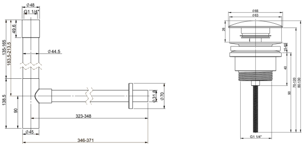 Набор 2 в 1 Vimarr Drainage 5180063003, сифон для раковины, донный клапан универсальный, матовый черный Набор 2 в 1 Vimarr Drainage 5180063003, сифон для раковины, донный клапан универсальный, матовый черный